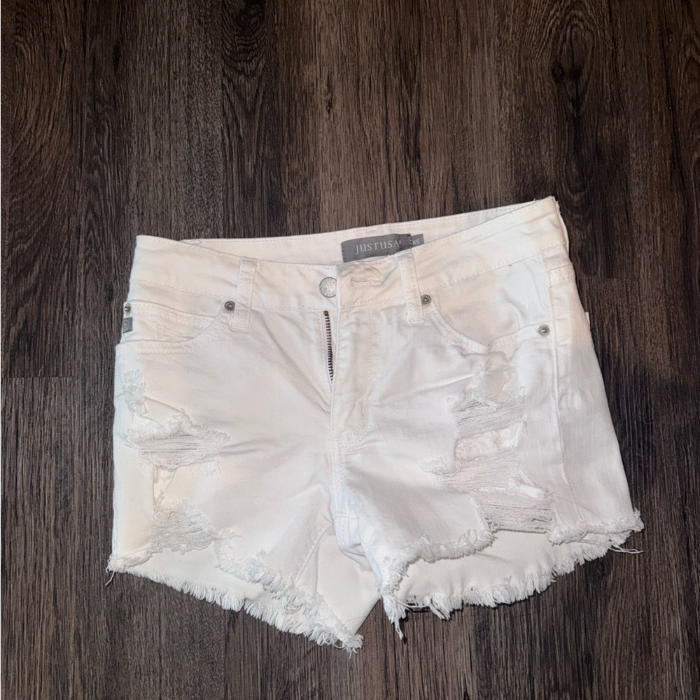 Just USA White Distressed Jean Shorts